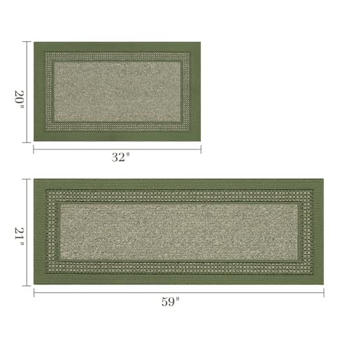 hicorfe Kitchen Runner Rugs,Set of 2 Non Slip Kitchen Mats for Floor - color: Green, size: 21"x59"+20"x32"