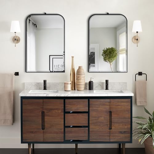 POZINO 30"x20" Premium Rectangle Round Corner Bathroom Beveled Mirror - color: Black Arch, size: 30"L x 20"W