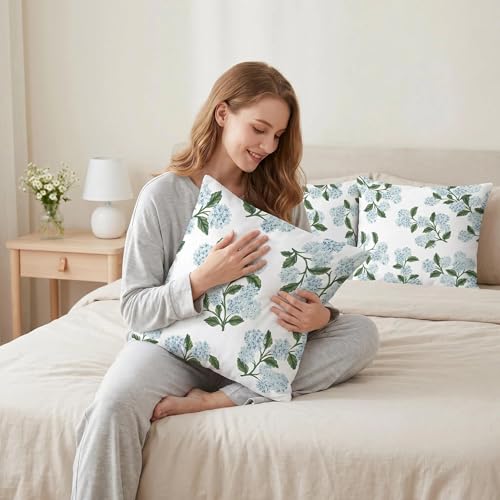 COMMINY Blue Dhalia Linen Pillow Covers 18x18 Set 6 Farmhouse Throw Cover - color: Green Flower, size: 18" x 18" (Pack of 6)