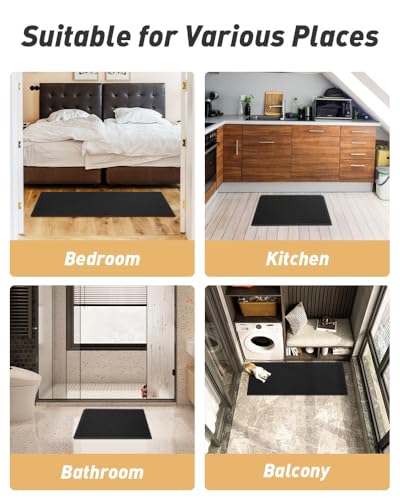 Upgraded Waffle Bath Mat Set of 2 Absorbent Bathroom Mat 17"x24" + 18"x30" - color: Black, size: 17" x 24" + 18" x 30"