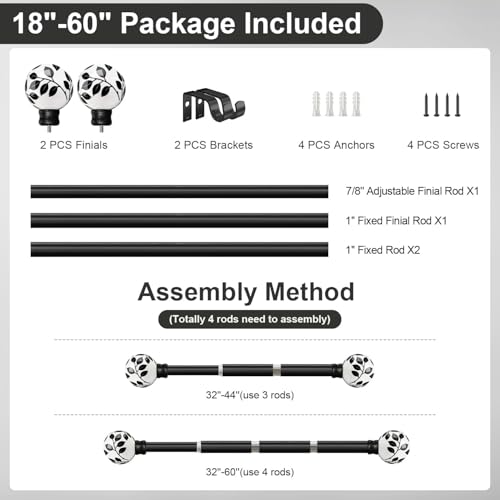Ceramic Black Curtain Rods for Windows 16 to 60 Inches Drapery Rods - color: Ceramic Black, size: 16"-60"|1 Pack