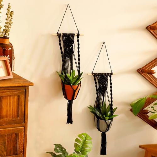 Artilady Macrame Plant Hanger Black, Boho Hanging Planter for Indoor Plants - color: Black D