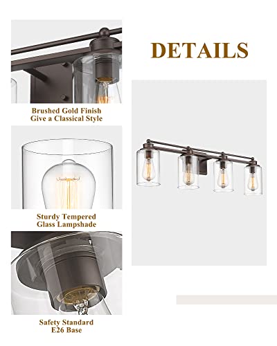 4-Light Bathroom Light Fixtures, HWH Farmhouse Vanity Wall Sconce in Oil-Rubbed Bronze Finish with Clear Glass Shade, 5HLT63B-4W ORB - color: ORB, size: 4 Lights