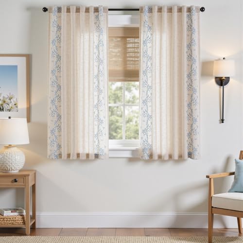 jinchan Floral Linen Curtains, Back Tab 50x63 Inch, 2 Panels Blue - color: Vine | Sky Blue, size: 50"W x 63"L (Pack of 2)