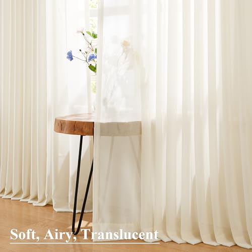 WEST LAKE Short Egret Ivory Pinch Pleated Sheer Curtains 63 Inches Long - color: Egret Ivory, size: 58"W x 63"L (Pack of 2)