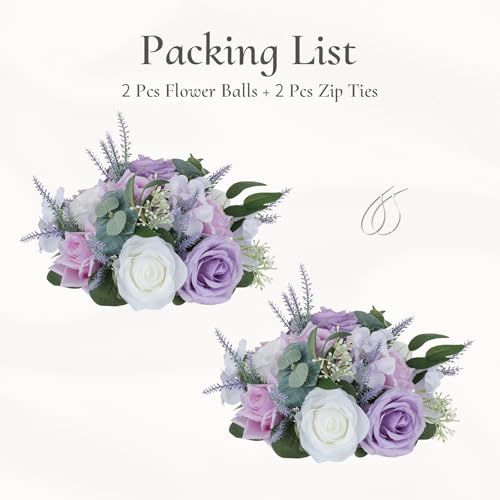 Flower Centerpieces for Wedding Tables: Purple and White, 2Pcs - color: Purple & White, size: 2 PCS