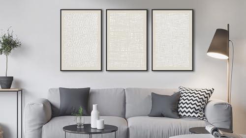 Large Framed Abstract Wall Art, Neutral Beige White Deocr, 16"x24"x3 - color: beige, size: 16"x24"x3 Framed