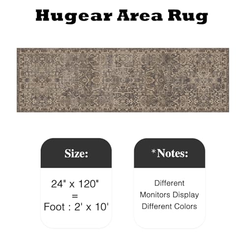 HUGEAR 2x10 Brown Vintage Floral Washable Runner Rug for Hallway - color: Brown & Black, size: 2' x 10' (Runner)