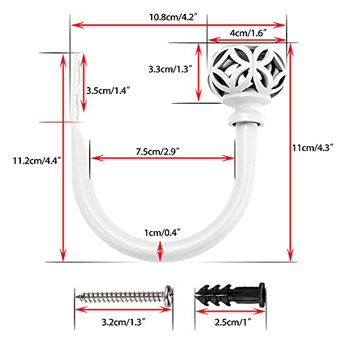 Sumnacon 2Pcs Aluminum Alloy Curtain Holdbacks - Wall Mounted Drapery Tiebacks with Screws, Decorative Curtain Holders for Bedroom Livingroom Bathroom Office Home Decor, White
