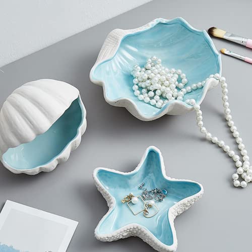 Disoza 6.7" x 7" x 2.4" Large Shell Jewelry Dish Tray Ceramic Seashell Bowl Decorative Tray Shell Ring Holder for Home Decor Porcelain Jewelry Deco Cute Jewelry Organize Key Storage Tray - color: Shell Jewelry Tray