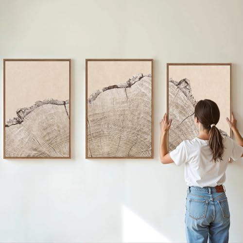 SIGNINART Large Tree Ring Framed Canvas Wall Art Set, Rustic Beige Nature Wooden Wall Decor, Neutral Wood Stump Artwork, Modern Art Prints for Bedroom Living Room Office 16"x24"x3 - color: Large Tree Ring, size: 24"L x 16"W