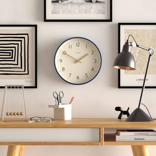 JONES CLOCKS® Studio Clock | Modern Round wall Clock | 12" | Navy Blue - color: Navy Blue