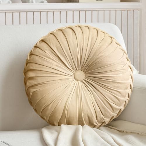 Teieas Round Throw Pillow Velvet Pleated Round Pillow Cushion - color: Apricot