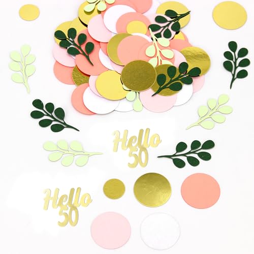 300PC 50TH Birthday Confetti for Table Pink and Sage Green Happy 50TH Birthday Decorations for Women Dots Hello 50 Confetti Scatters Fifty and Fabulous Party Decor Supplies - style: Pink Hello 50 Confetti