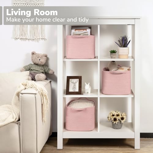 Goodpick Woven Storage Basket for Shelves, 13" x 10" x 9", Pink - color: Pink, size: 13"L x 10"W x 9"H