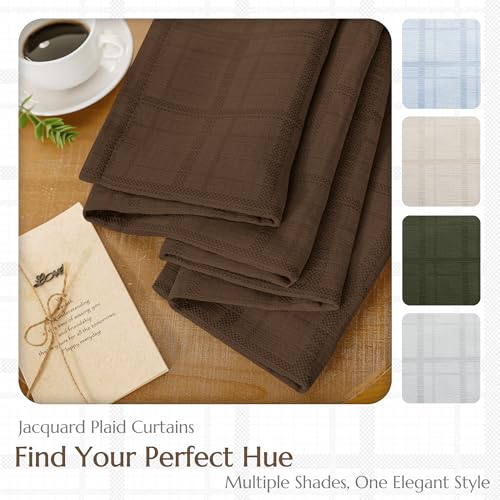Beauoop Brown Plaid Jacquard Blackout Curtains for Bedroom 52x63 2 Panels - color: Brown, size: 52"W x 63"L (Pack of 2)
