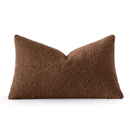 MIULEE Textured Boucle Lumbar Pillow Cover for Bed 12x20 Chestnut Brown - color: Chestnut Brown, size: 20" x 12" (Pack of 1)
