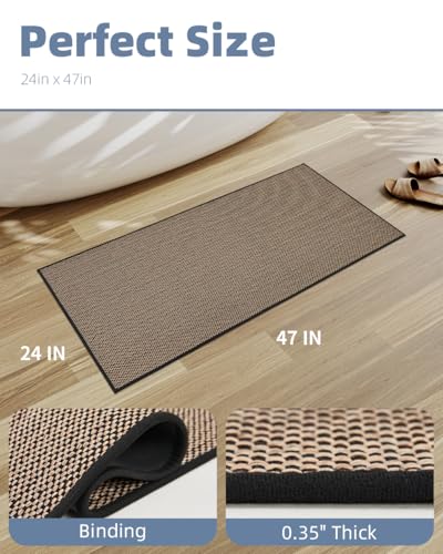 PADOOR Non-Slip Bathroom Runner Rug, Braided Long Bath Mat, 24''x47'' Black - color: Black, size: 24''x47'' Rectangular
