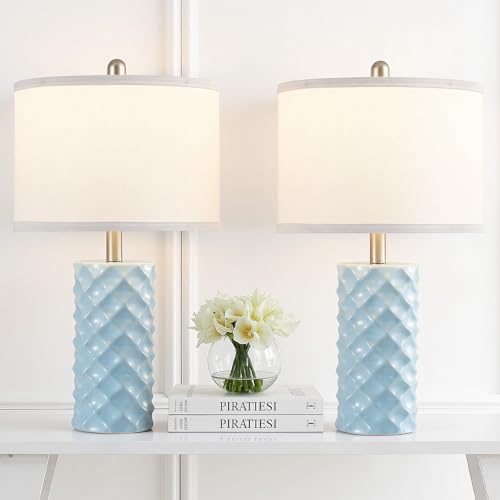 Star Diamond Ceramic Table Lamps Set of 2 - Sky Blue Nightstand Lamps 23" - color: Sky Blue