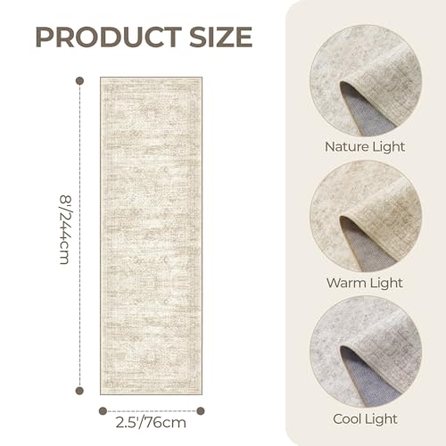 2'6 x 8' Runner Rug Non Slip,Washable Kitchen Rugs,Beige - color: Beige/Ivory, size: 2'6" x 8' (Runner)