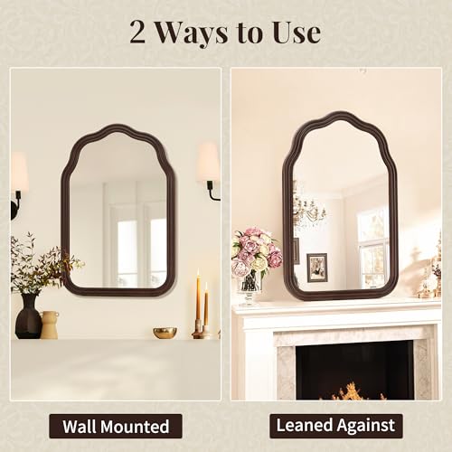 24x36 Inch Wood Arch Rustic Bathroom Mirror for Wall - size: 36"L x 24"W