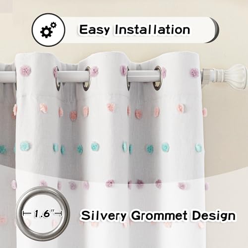 MYSKY HOME Cute Blackout Curtains for Kids Bedroom Nursery Curtains 100% Light Block Doubled Curtains with Rainbow Pom Pom Sheer Window Drapes Room Darkening Grommet Set of 2, 50 x 63 in - color: Rainbow Pom Pom, size: 50"W x 63"L (Pack of 2)