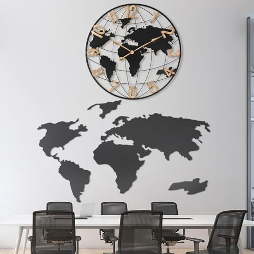 Pytha Sight 30 Inch Large Extra Giant Oversized Metal World Map Wall Clock - color: Gold Roman, size: 30 inch