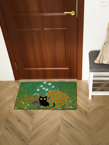 Funny Black Cat Front Door Mat Outside Entrance - Wildflower Decorative Door Mats for Indoor Outdoor Porch Inside Entryway, Welcome Mats Cute for Patio, Housewarming Gifts Idea for Cat Lovers 307 - color: Doormat007