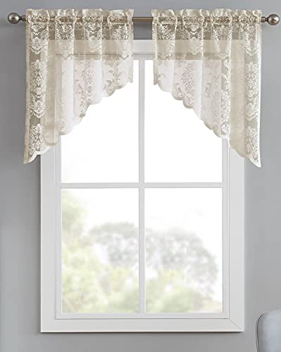 Warm Home Designs Knitted Linen Lace Kitchen Swag Curtains. FI Linen Swags - color: Golden Linen, size: 30"W x 38"L (Pack of 2)