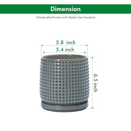 D'vine Dev Beaded Ceramic Pot with Saucer, 6 in, Graphite Blue, 27-C-X-9 - color: Graphite Blue, size: 5.8 Inch