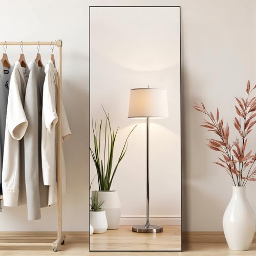 Mirror Full Length, Upgraded 21"x64" Body Wall Mirrors with Shatter-Proof Glass, Floor Standing, Hanging or Leaning, Large Tall Mirror with Stand Aluminum Alloy Frame for Bedroom Cloakroom - color: Claccic Black-rect, size: 64"L x 21"W