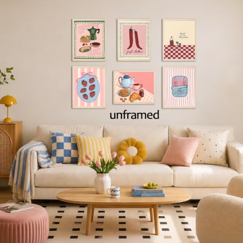 Mynotix Coquette Food Kitchen Wall Art Set of 6 Brunch Club Canvas Poster Strawberry Coffee Cocktail Sardines Wall Decor Print for Dining Room Apartment Cafe, 8x10 inch Unframed - color: Kitchen, size: 10"L x 8"W