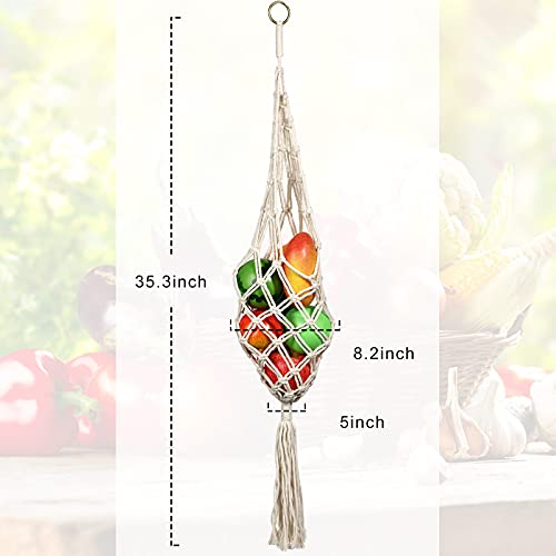 Geiserailie 2 Pieces Hanging Fruit Basket Boho Kitchen Decor