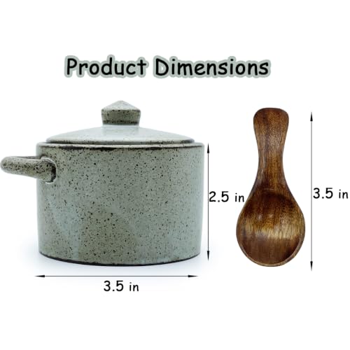 8 oz Ceramic Salt Cellar with Lid & Wooden Spoon,Countertop Salt Container,Sugar Bowl,Spices Jar| Artisan Kitchen Decor(Light Coarse Pottery Color) - color: Light Coarse Pottery Color