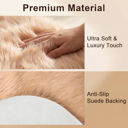 duduta Beige Faux Sheepskin Rug 2x3 ft, Small Faux Fur Chair Covers - color: Beige, size: 2' x 3' (Oval)