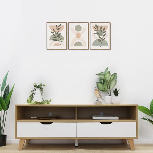 Boho Green Botanical Framed Canvas Wall Art Set of 3, 12x16 inch - color: Boho Green, size: 12"x16"Natural
