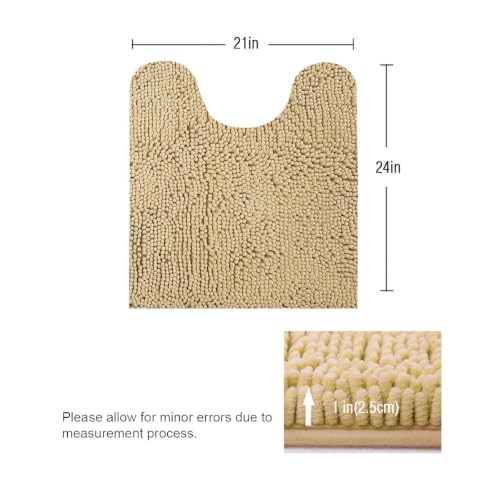 ITSOFT Standard 24"x21" U-Shaped Non-Slip Shaggy Chenille Toilet Contour Bathroom Rug with Water Absorbent, Beige - color: Beige, size: 24" x 21" (U-Shaped)