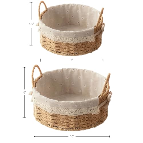 GIB Small Round Wicker Storage Baskets for Organizing with Handle and Liner - color: Beige-Round