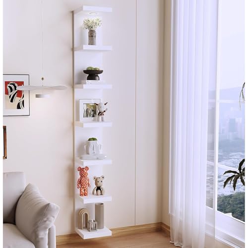 LitaEther Versatile 7 Tier Wall Shelf Unit,White Lack Wall Shelf,Display Floating Shelf with LED Remote Control Light - color: White, size: 7 Tier