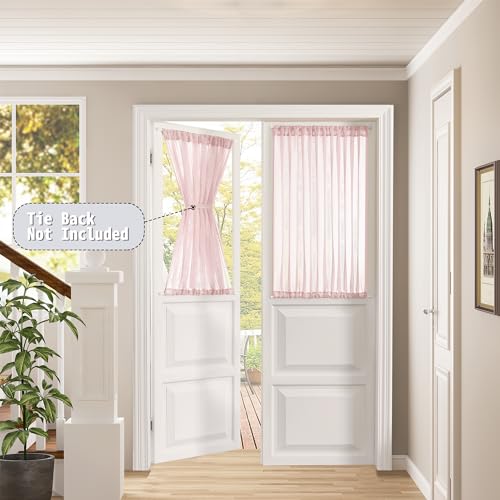 Tollpiz Small Sheer Door Curtain Closet Linen Textured Curtain Sheers Doorway Light Filtering Voile French Door Rod Pocket Curtains Patio Glass Doors, 25 x 40 inches Long, Pink, 1 Panel - color: Pink, size: 25"W x 40"L (Pack of 1)