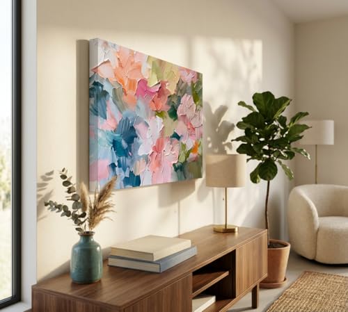 KKJ Abstract Floral Canvas Wall Art, Pastel Floral Picture, Canvas Wrap - size: 24"L x 16"W
