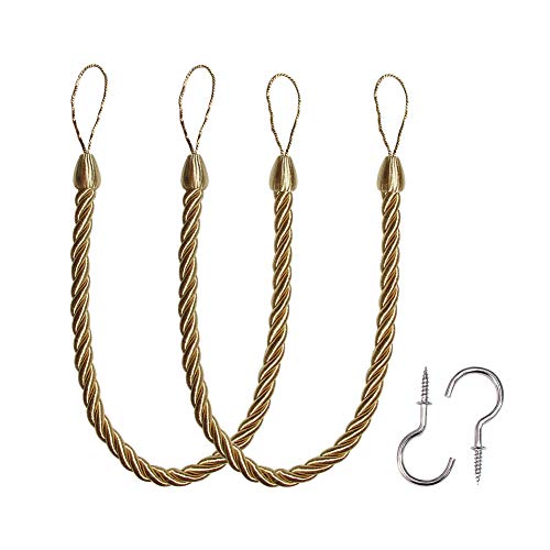BEL AVENIR Curtain Tiebacks Ropes Tie-Backs,Handmade Holdbacks(Gold,2P) - color: Golden, size: 2pack