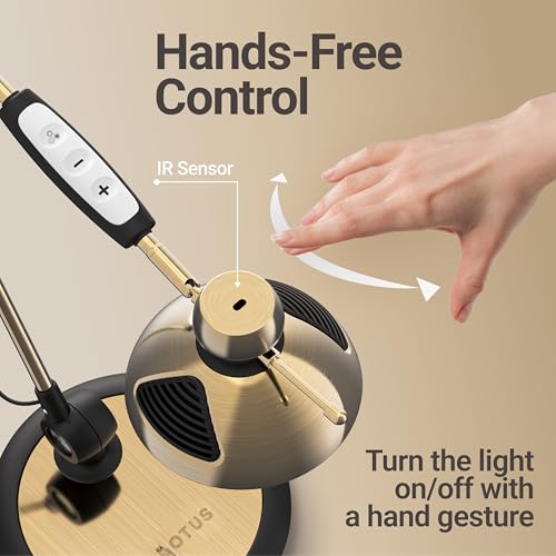 OTUS Tall LED Architect Desk Lamp for Home Office, Gesture Control, Brass - color: Brass