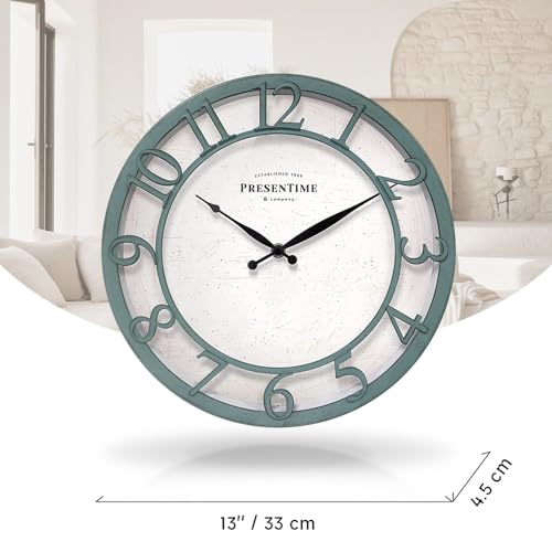 Presentime 13" Farmhouse Series Wall Clock - color: Aged Teal Finish, size: 13 inch