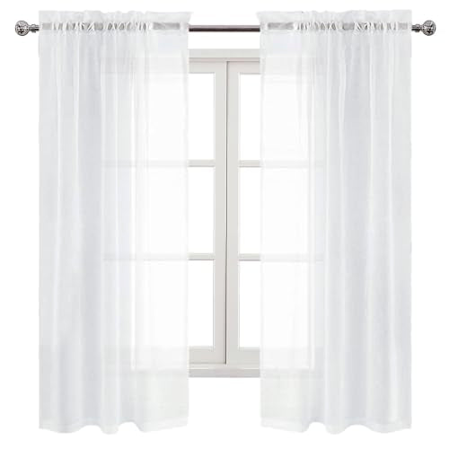 DWCN White Sheer Curtains Semi Transparent Voile Rod Pocket Curtains for Bedroom and Living Room, 42 x 72 inches Long, Set of 2 Panels - color: White, size: 42"W x 72"L (Pack of 2)