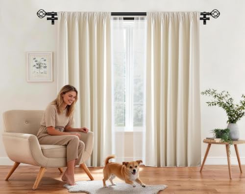 KAMANINA 1 Inch Double Curtain Rod 72 to 144 Inch, Long Drapery Rods, Black - color: Black, size: 72-144"