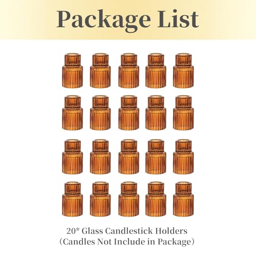 Hewory Glass Candlestick Holders Bulk, 20PCS Amber Taper Candle Holders - color: Amber, size: 20PCS