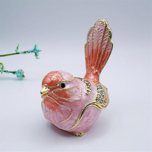 ASkinds Ceramic Bird Trinket Box Statue, Chinese Enameled Bird Figurine Rings Earrings Small Jewelry Storage Box & Pendant for Home Office Desk & Shelf(Pink)