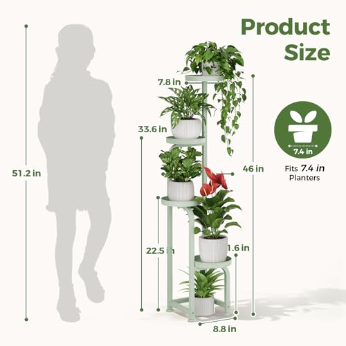 Bamworld Corner Plant Stand Indoor Outdoor Tall Metal Flower Pot Stands - color: Mint Green, style: Spiral 4Tier