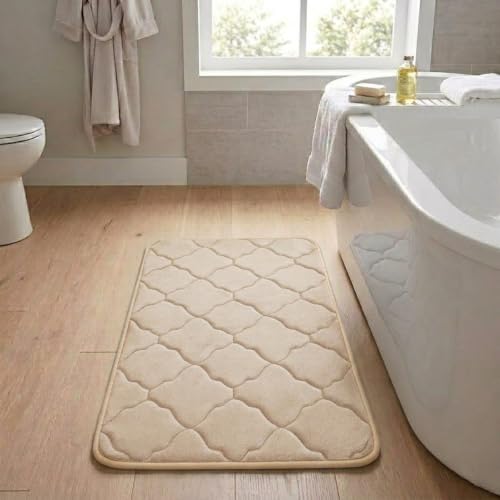 Memory Foam Bath Mat Non-Slip Cushioned Bathroom Floor Rug for Family Beige - color: Beige
